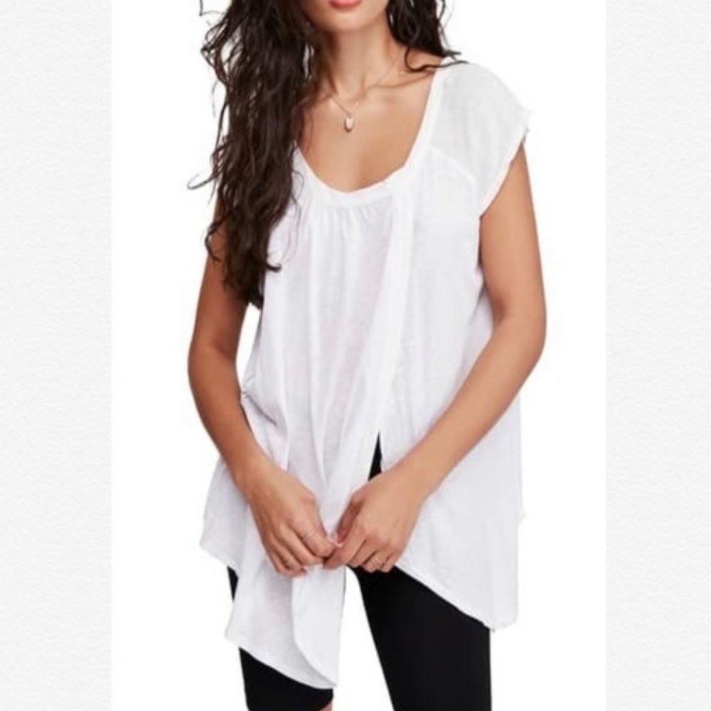 Free People Keep it Casual Linen Blend Tee Shirt
